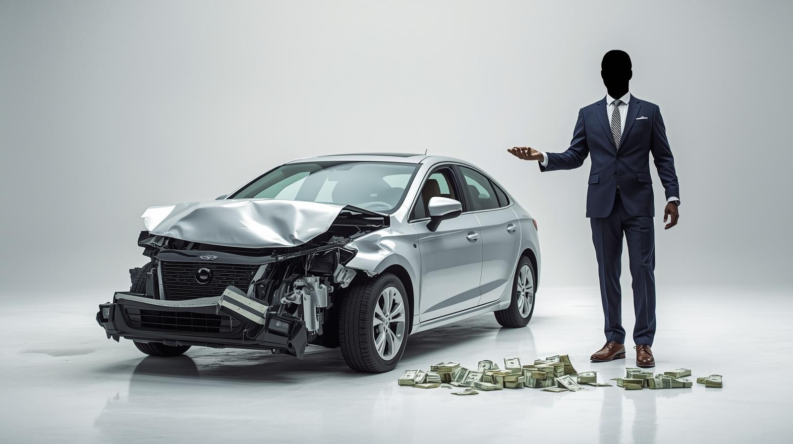 شراء سيارات مصدومة - سيارة مصدومة من الأمام مع عرض نقدي