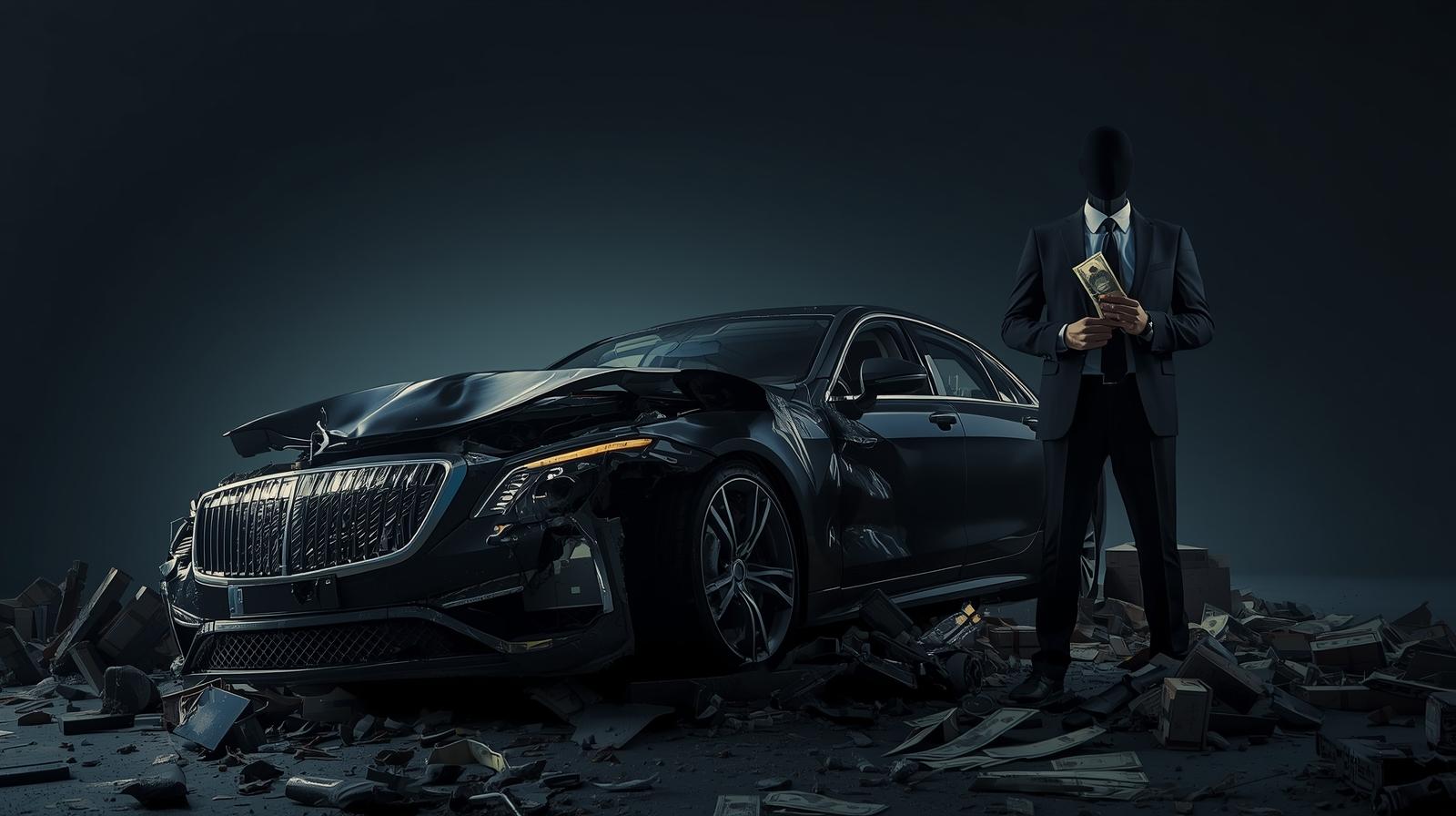 شراء جميع أنواع السيارات - سيارة فاخرة مصدومة مع مشتري يحمل المال